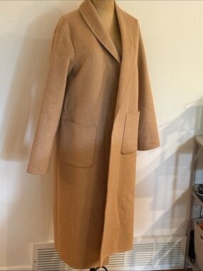 Rachel Zoe XS Long Camel Wool Blend Trench Coat - Classic Open Front great cond